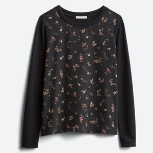 Kaileigh | Soll Mixed Material Floral Print Top | XS | Black